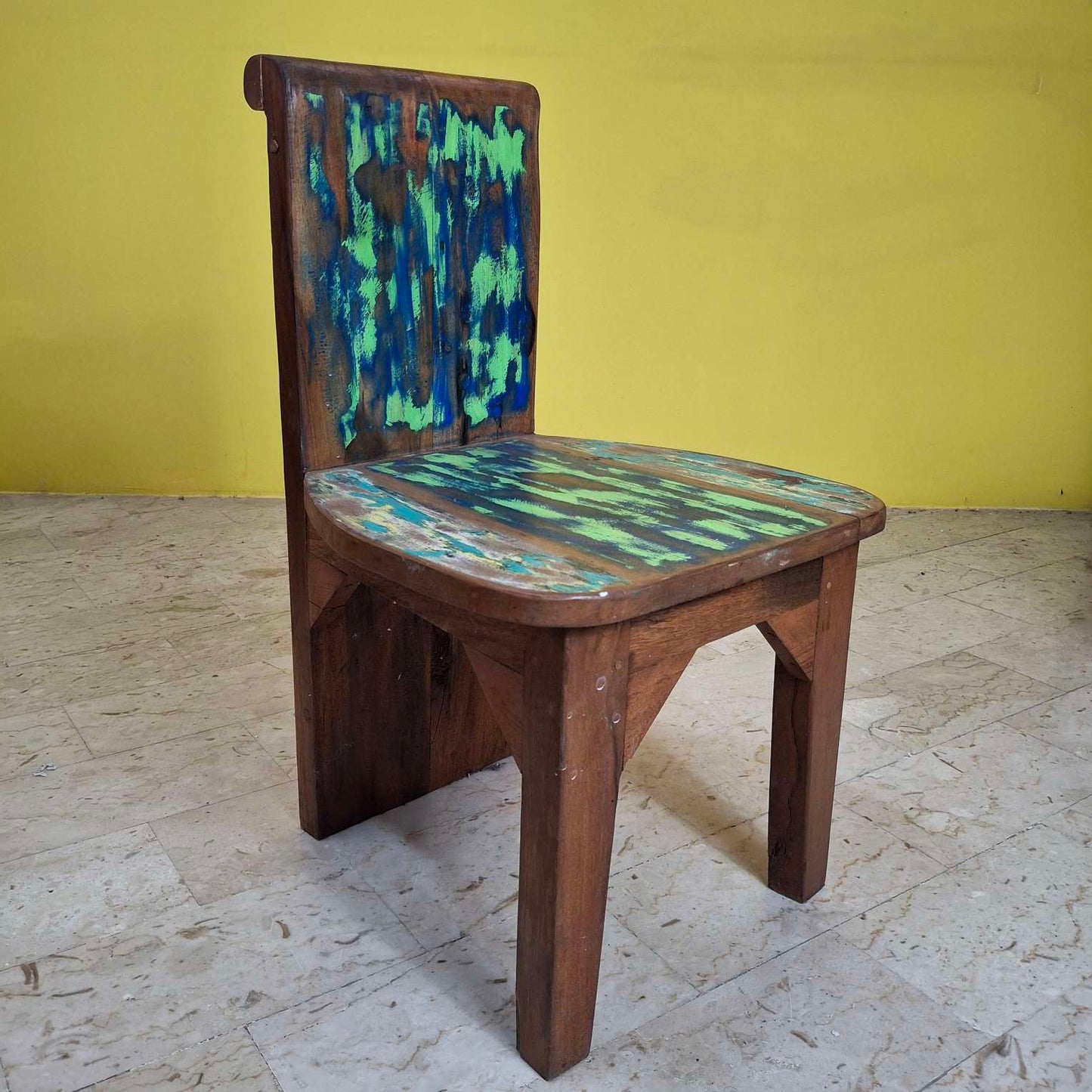 Chaise tabouret ethnique en bois de teck recyclé vintage
