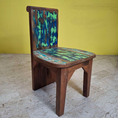 Chaise tabouret ethnique en bois de teck recyclé vintage