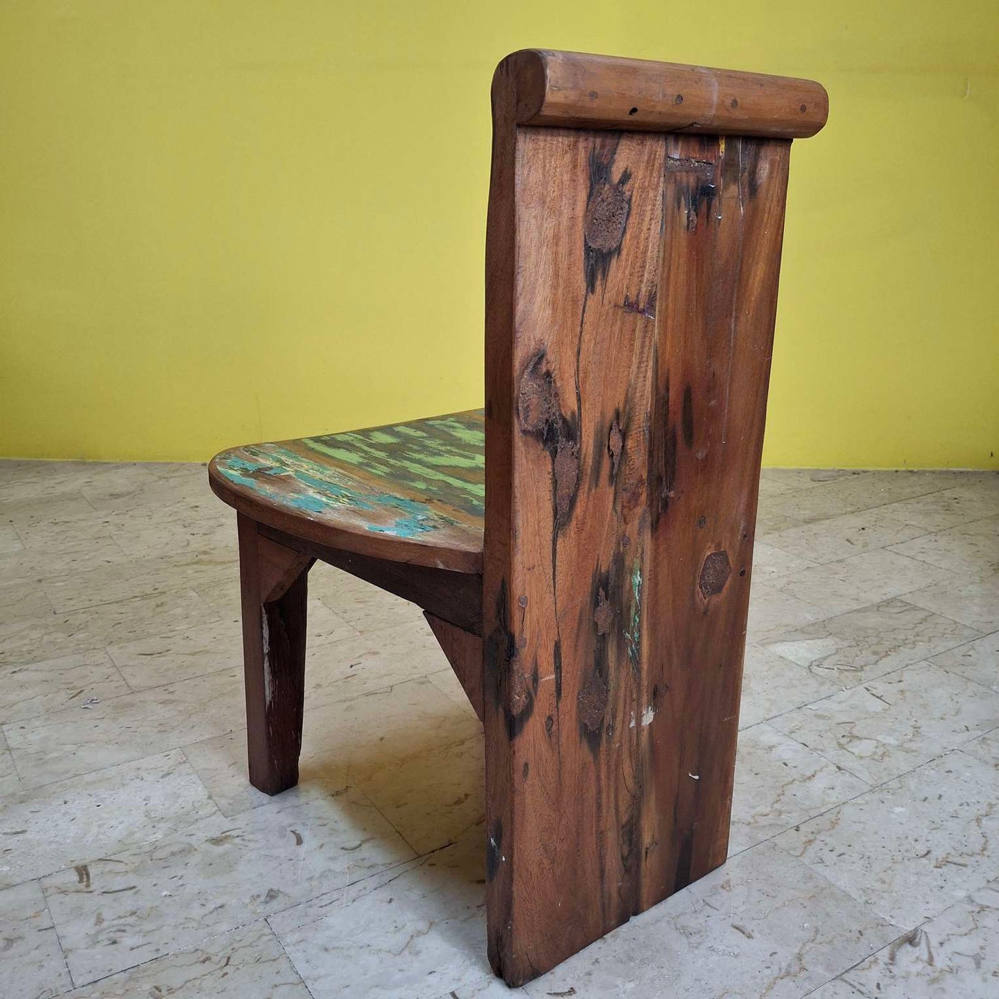 Chaise tabouret ethnique en bois de teck recyclé vintage
