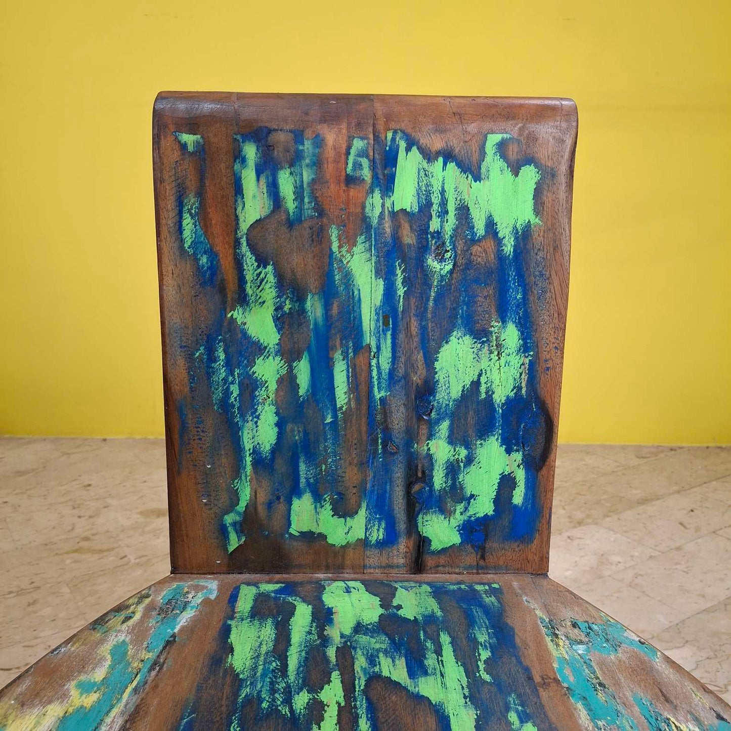 Chaise tabouret ethnique en bois de teck recyclé vintage
