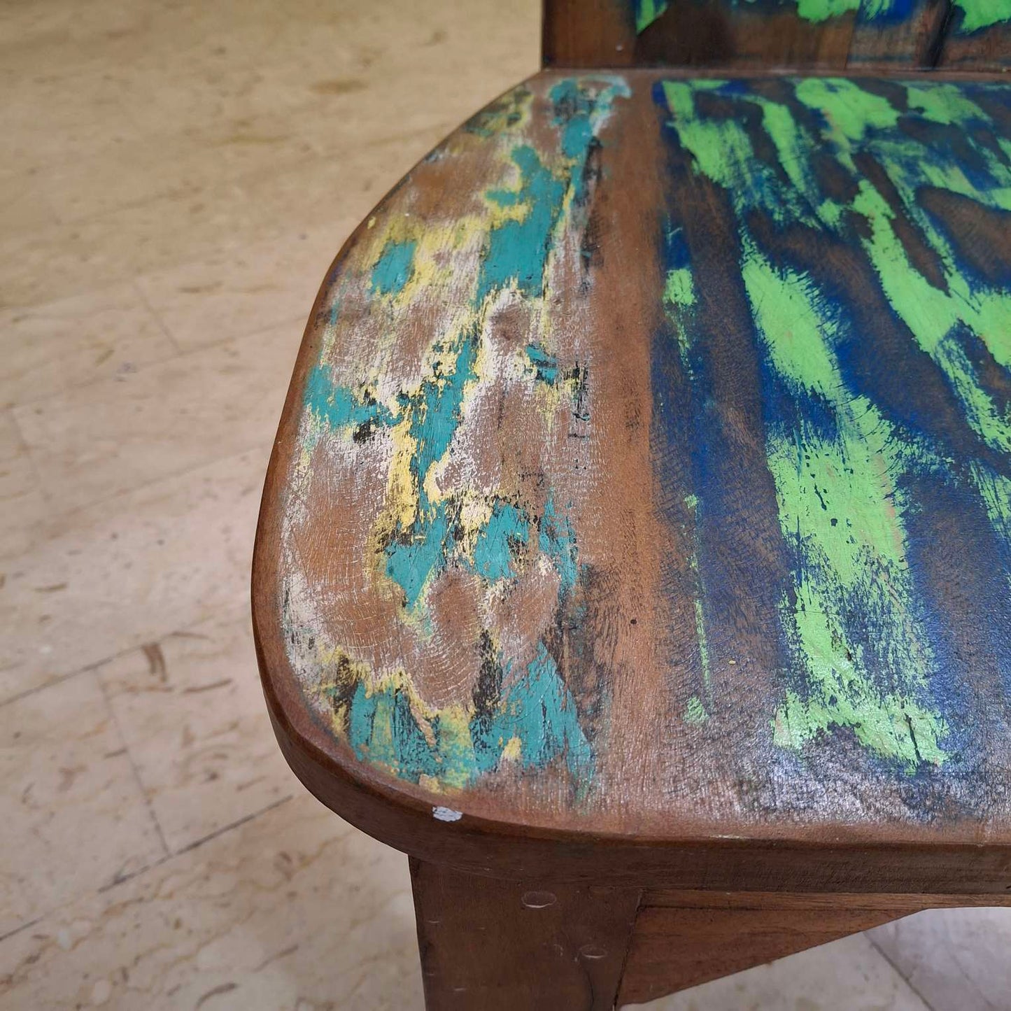 Chaise tabouret ethnique en bois de teck recyclé vintage