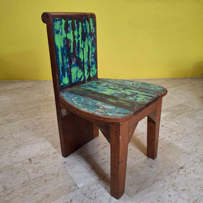 Chaise tabouret ethnique en bois de teck recyclé vintage