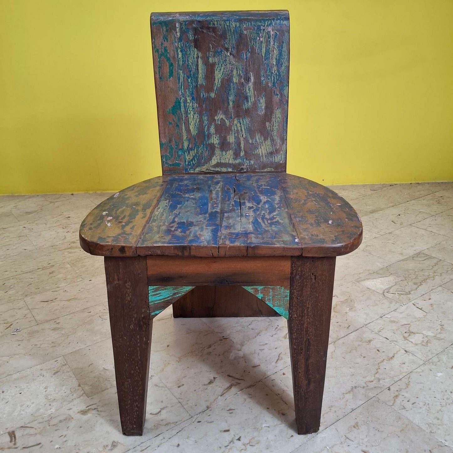 Chaise tabouret ethnique en bois de teck recyclé vintage