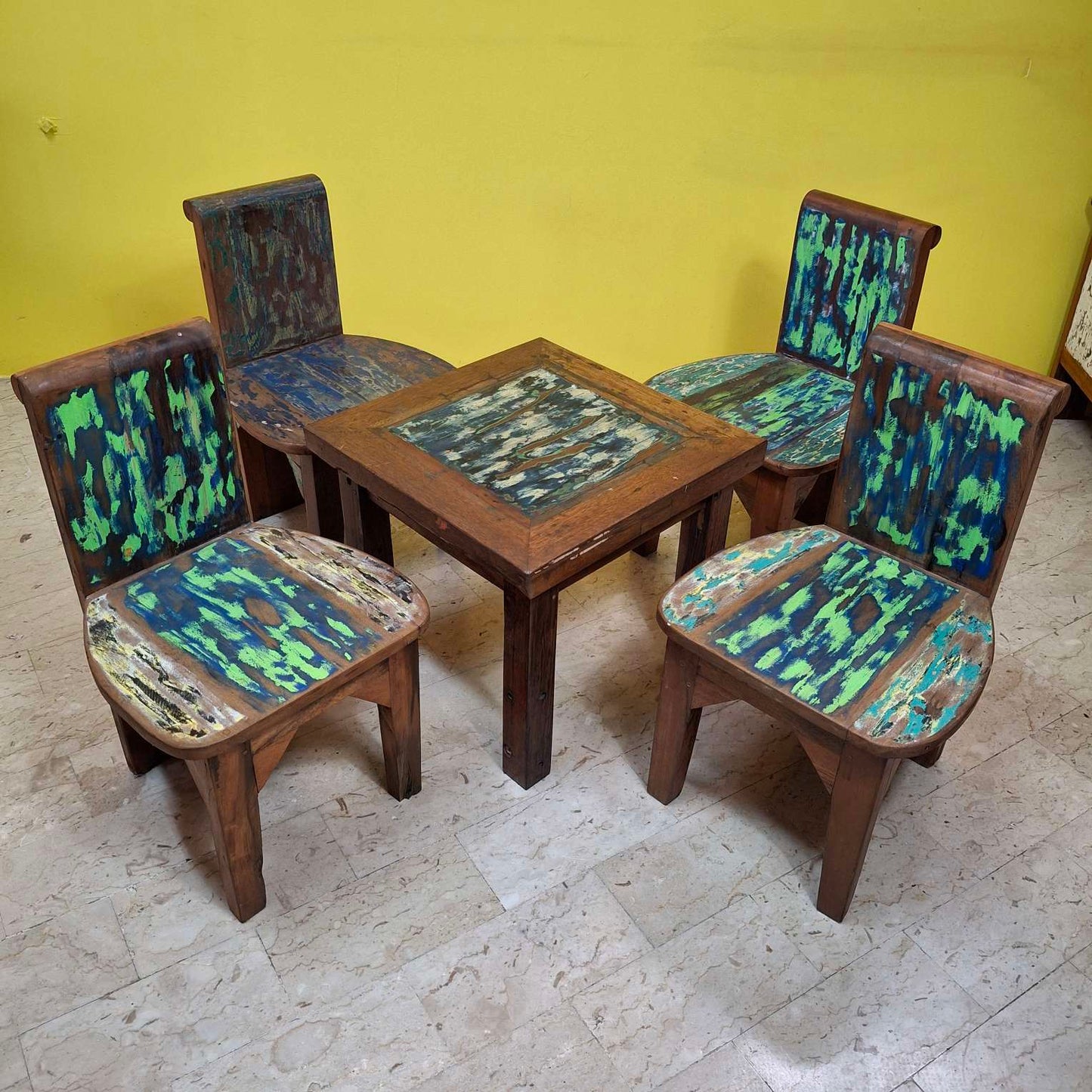 Chaise tabouret ethnique en bois de teck recyclé vintage