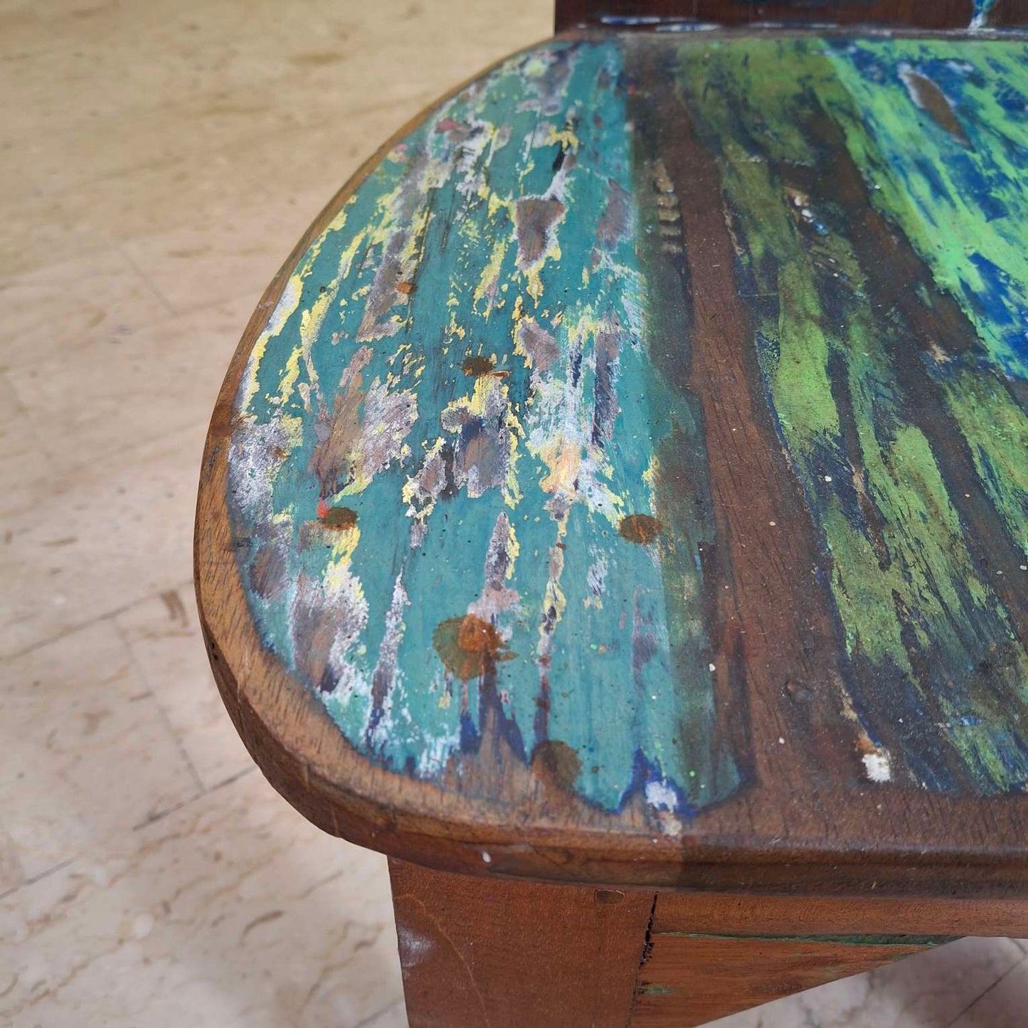Chaise tabouret ethnique en bois de teck recyclé vintage