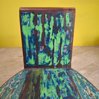 Chaise tabouret ethnique en bois de teck recyclé vintage