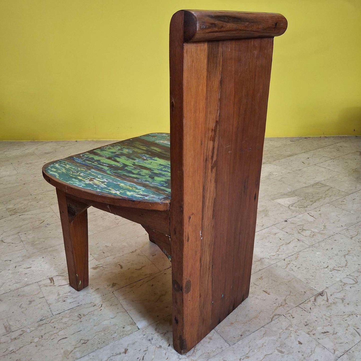 Chaise tabouret ethnique en bois de teck recyclé vintage