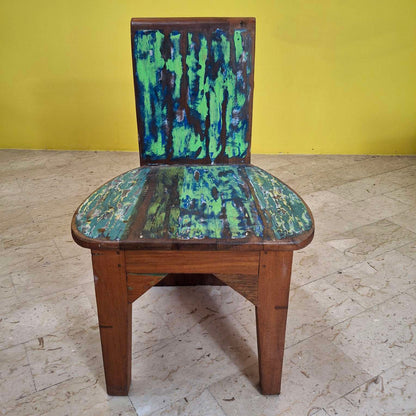 Chaise tabouret ethnique en bois de teck recyclé vintage