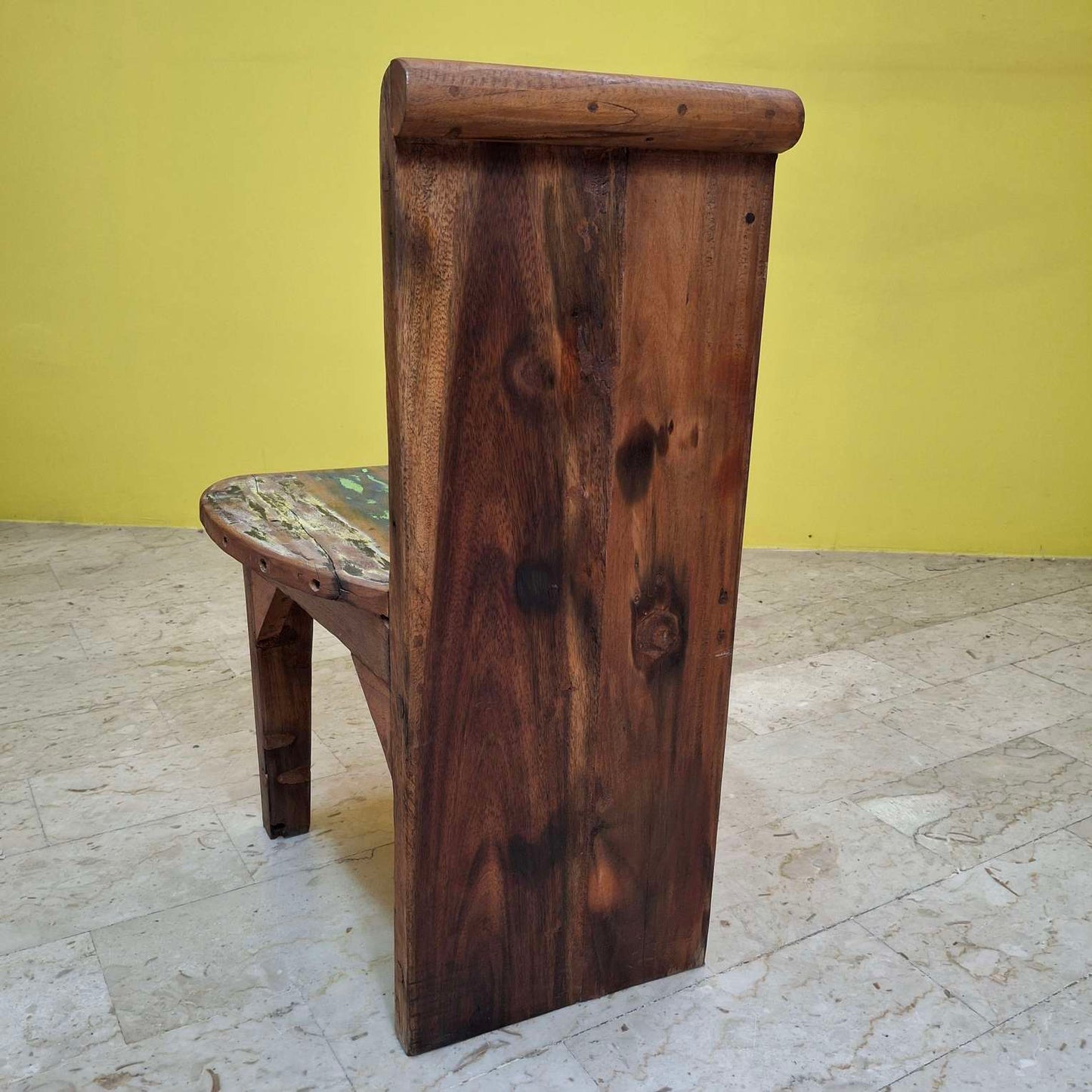 Chaise tabouret ethnique en bois de teck recyclé vintage