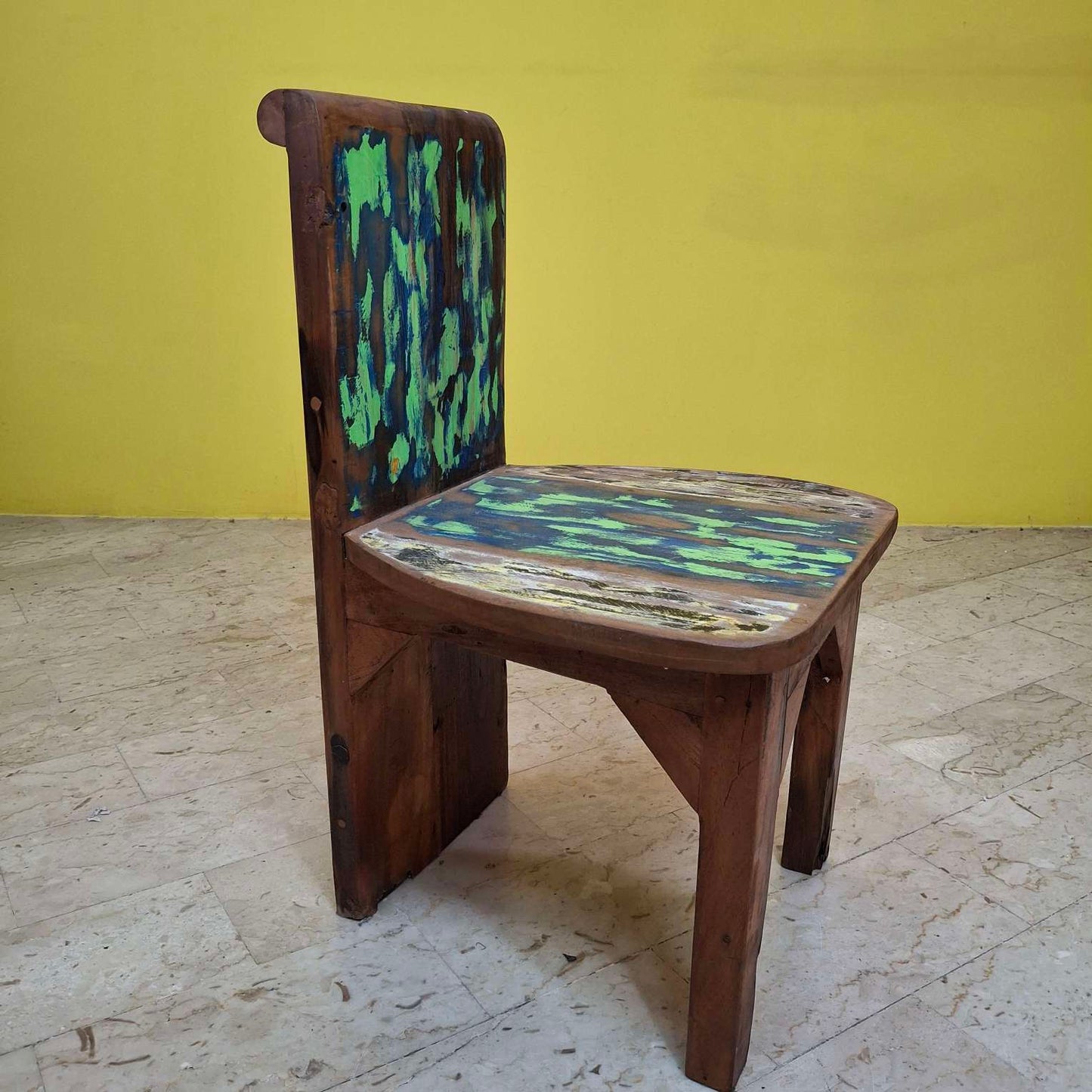 Chaise tabouret ethnique en bois de teck recyclé vintage