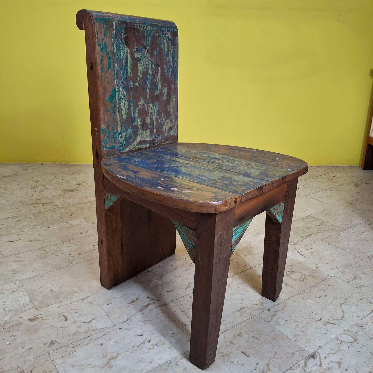 Chaise tabouret ethnique en bois de teck recyclé vintage