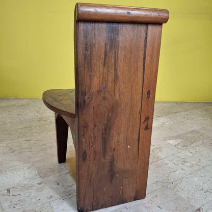 Chaise tabouret ethnique en bois de teck recyclé vintage