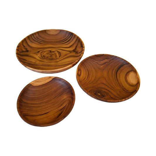 Ensemble de 3 assiettes en bois de teck
