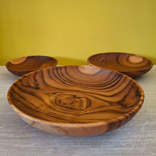 Ensemble de 3 assiettes en bois de teck