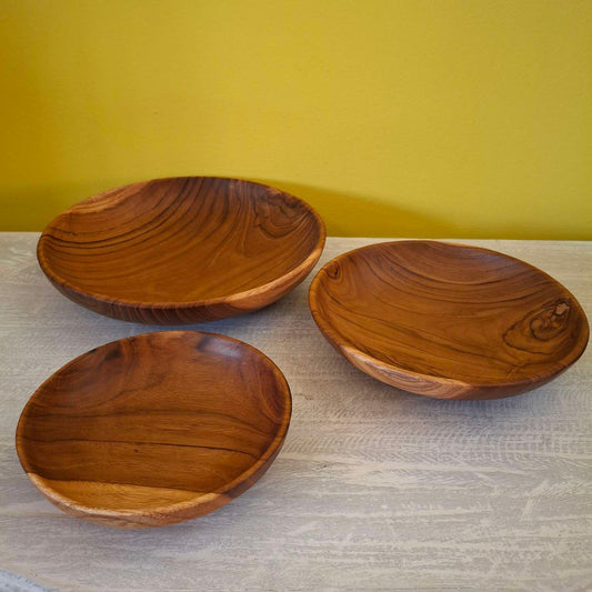 Ensemble de 3 assiettes décoratives en bois de teck