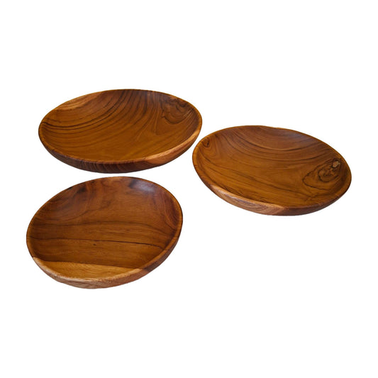 Ensemble de 3 assiettes décoratives en bois de teck