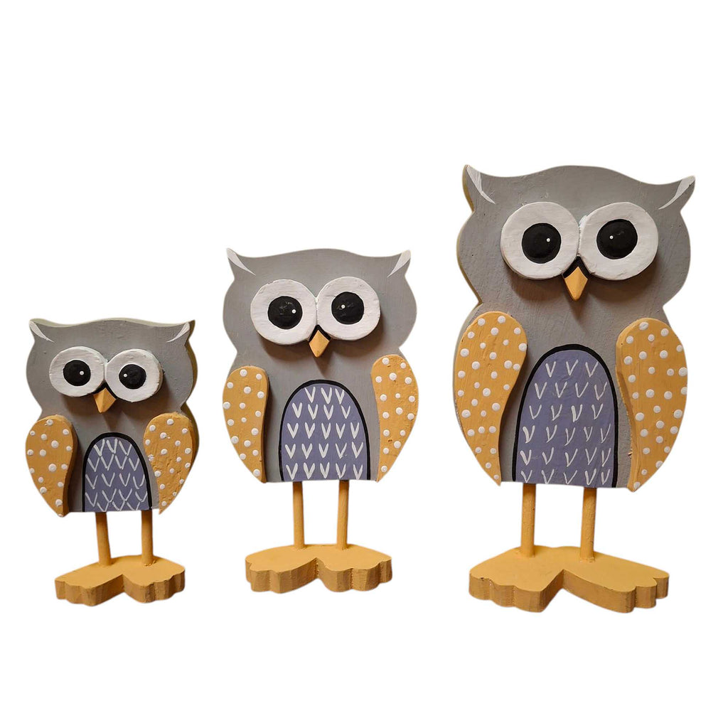 Eulen-Statuen-Set aus Holz, dekoratives Wohnaccessoire