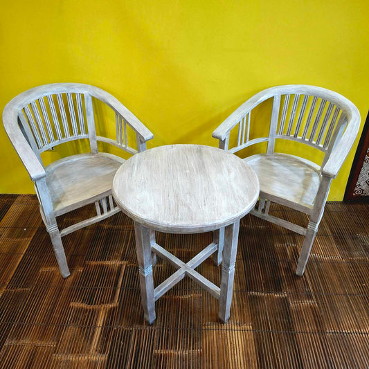 Ensemble table et chaises en bois de teck shabby chic