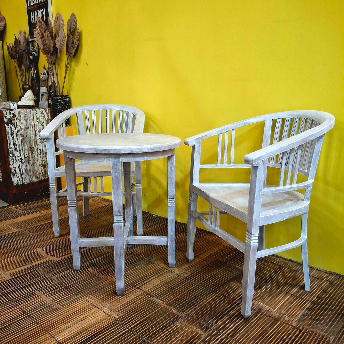 Set tavolino e sedie in legno teak shabby chic