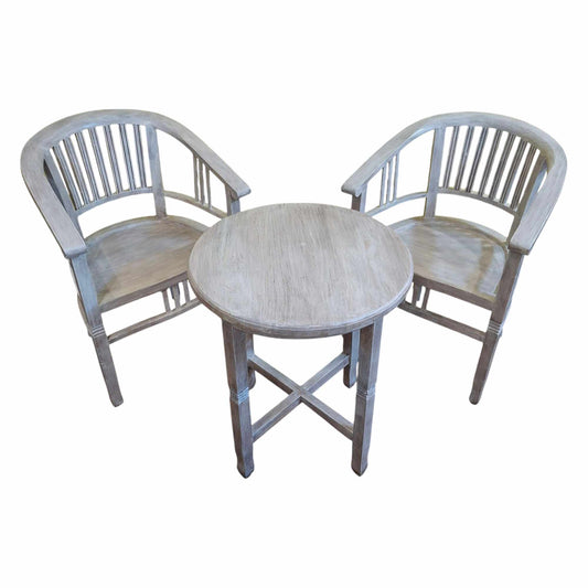 Ensemble table et chaises en bois de teck shabby chic
