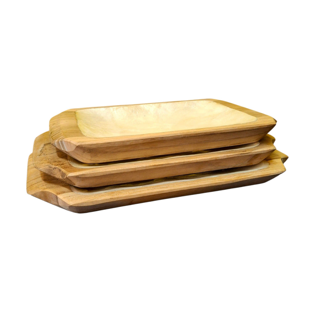 Set aus Holz- und Perlmutt-Tabletts als Taschenleerer