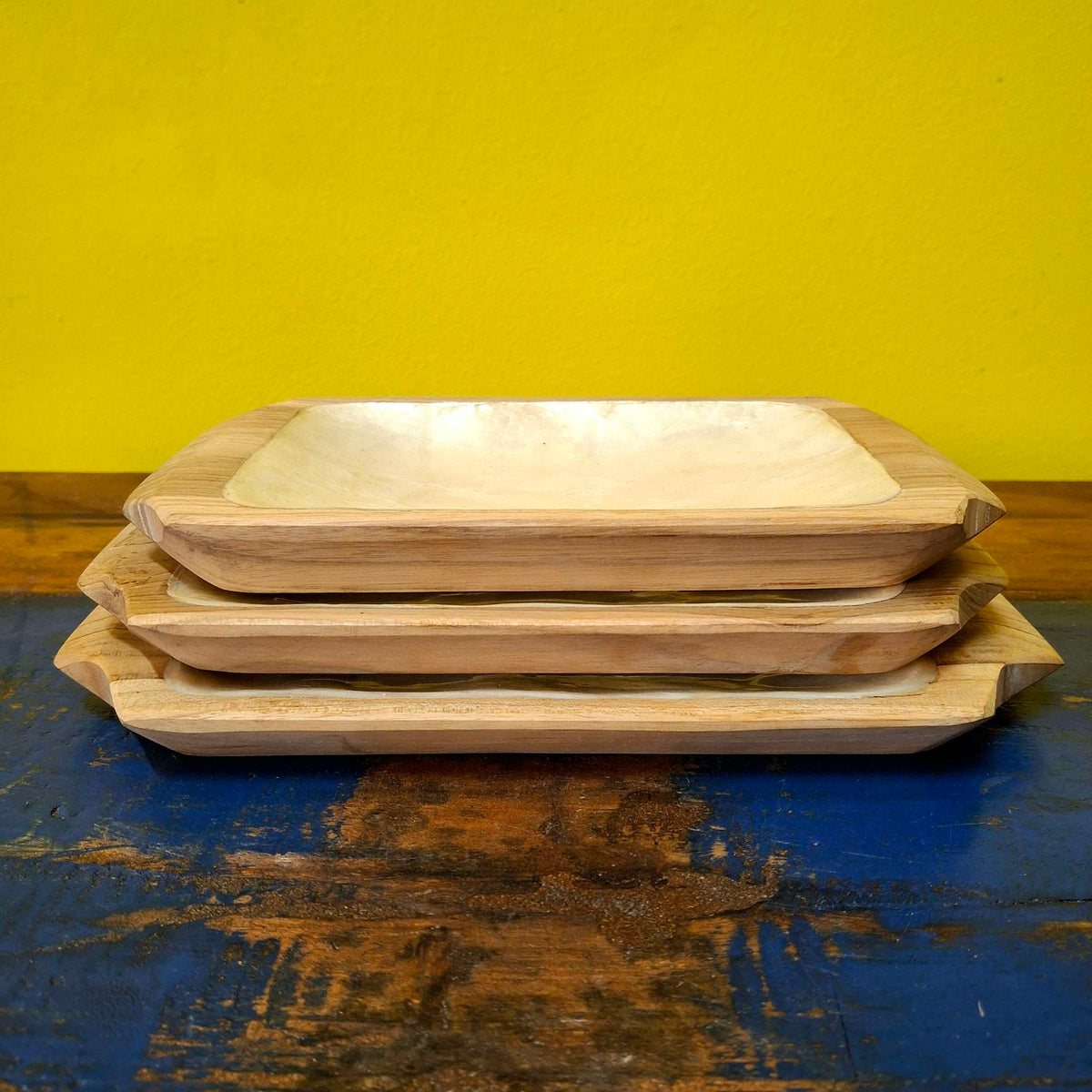 Set vassoi in legno e madre perla svuota tasche