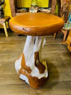 Ethischer Hocker aus Wurzelholz, hoher Beistelltisch