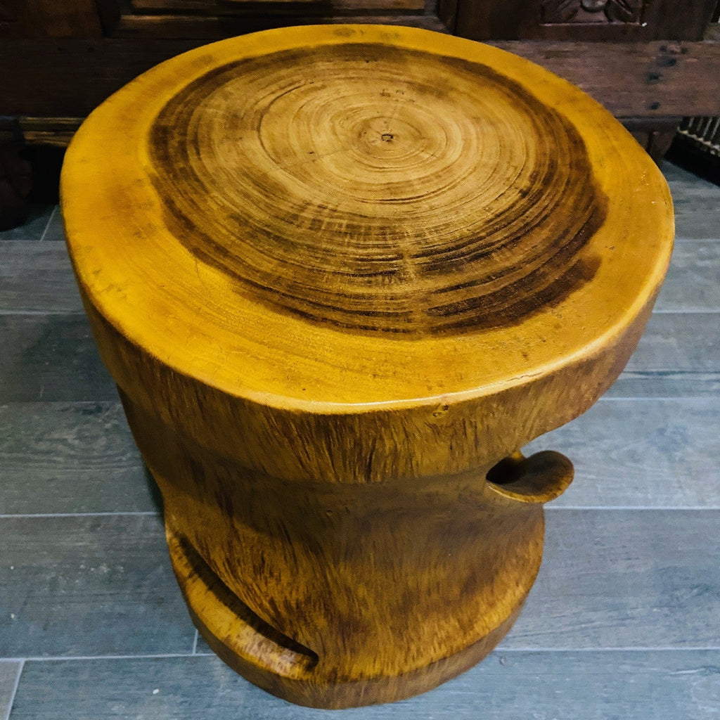 Comodino Etnico Legno Suar Massello Sgabello Spirale Tavolino Rotondo - ETNICBAY
