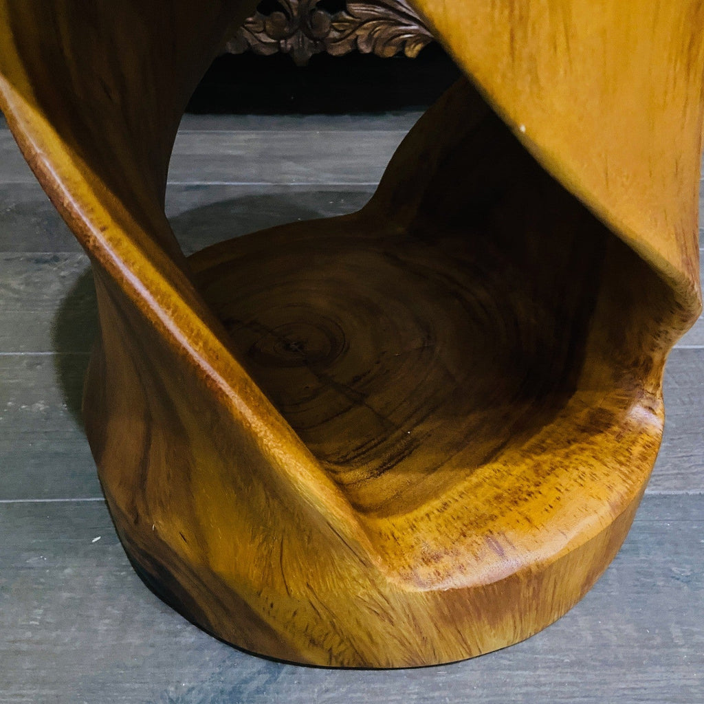 Comodino Etnico Legno Suar Massello Sgabello Spirale Tavolino Rotondo - ETNICBAY