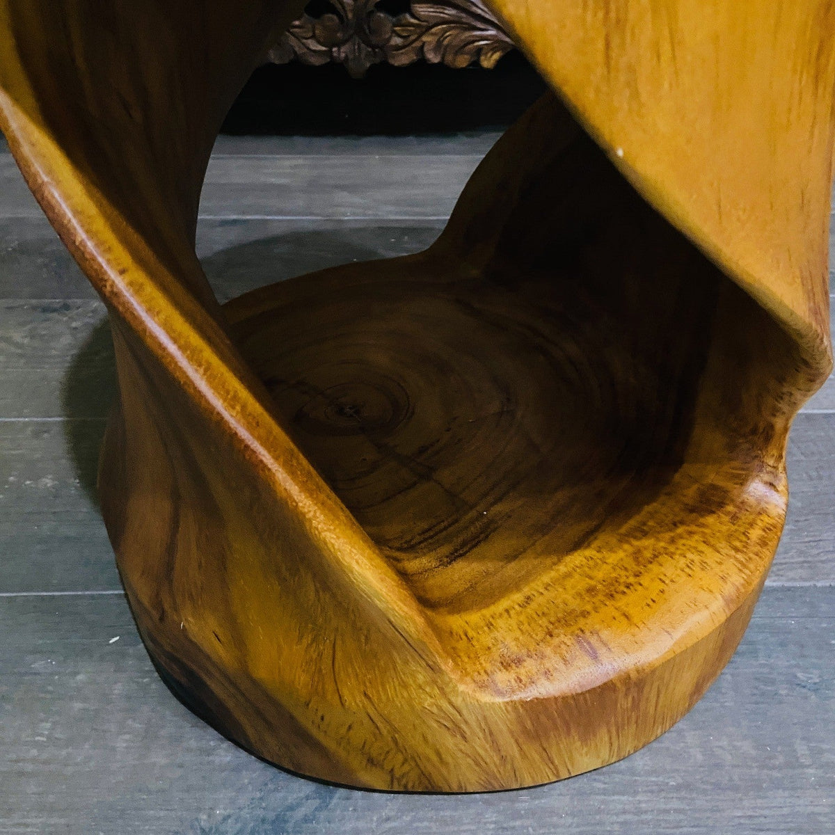 Comodino Etnico Legno Suar Massello Sgabello Spirale Tavolino Rotondo - ETNICBAY