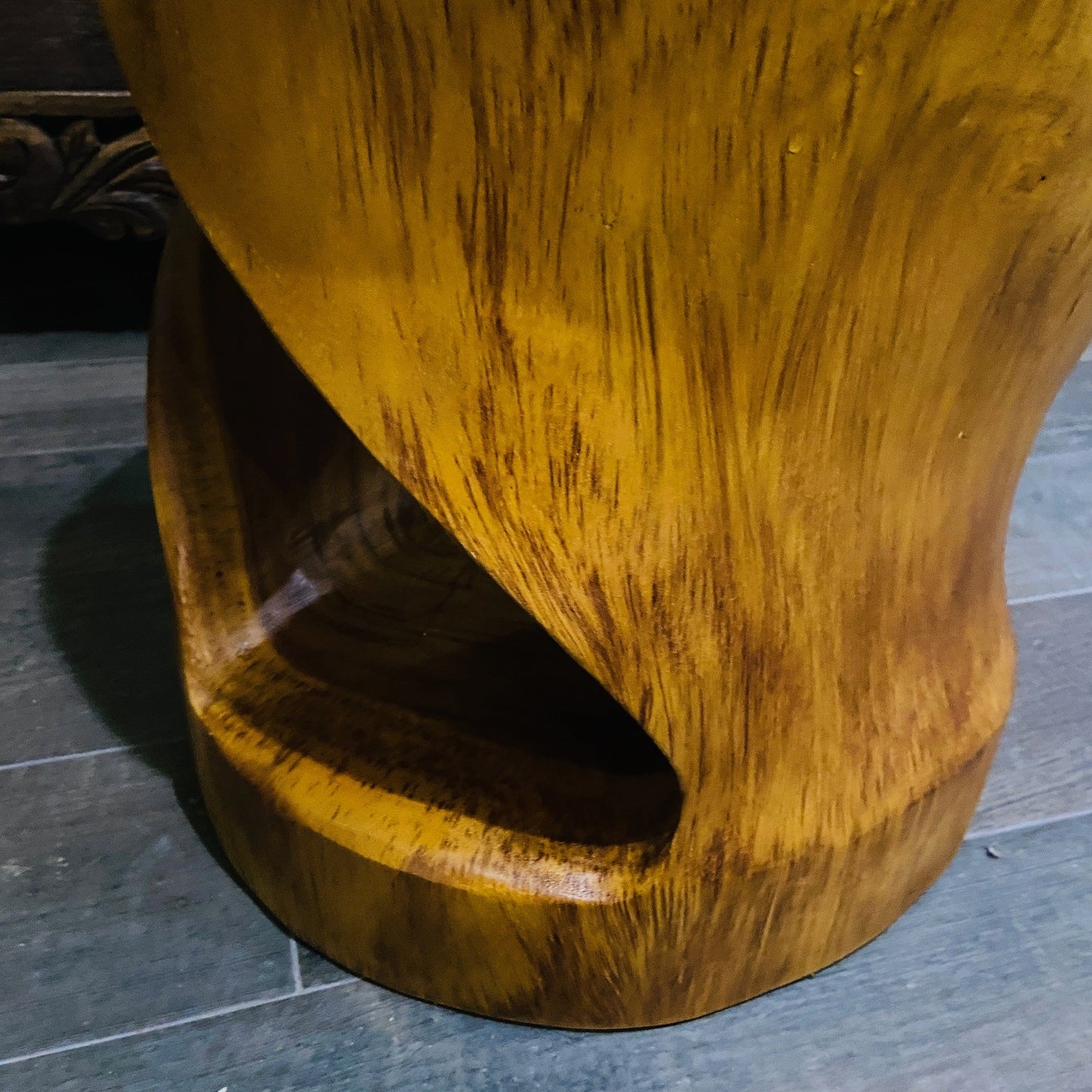 Comodino Etnico Legno Suar Massello Sgabello Spirale Tavolino Rotondo