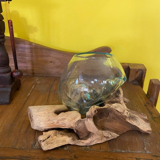 Vaso etnico in vetro su radice di mangrovia - ETNICBAY