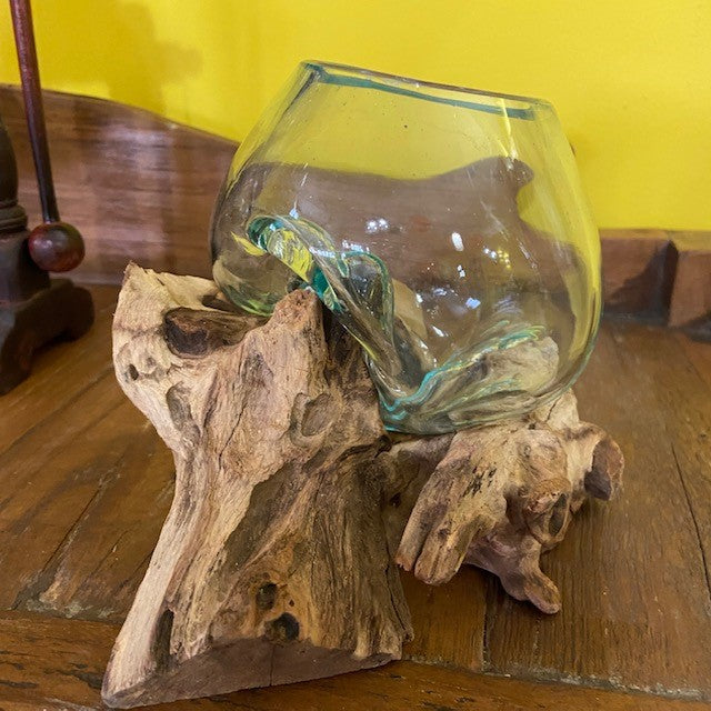 Vaso etnico in vetro su radice di mangrovia - ETNICBAY