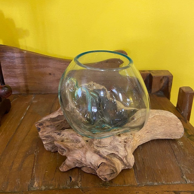 Vaso etnico in vetro su radice di mangrovia - ETNICBAY