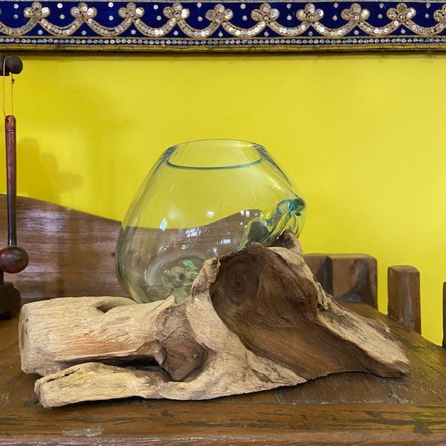 Vaso etnico in vetro su radice di mangrovia - ETNICBAY