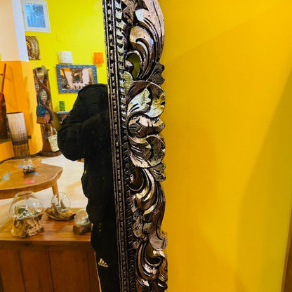 Ethnic mirror with silver wooden frame