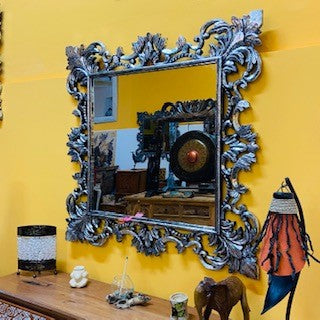 Specchio barocco color argento cornice in legno - ETNICBAY