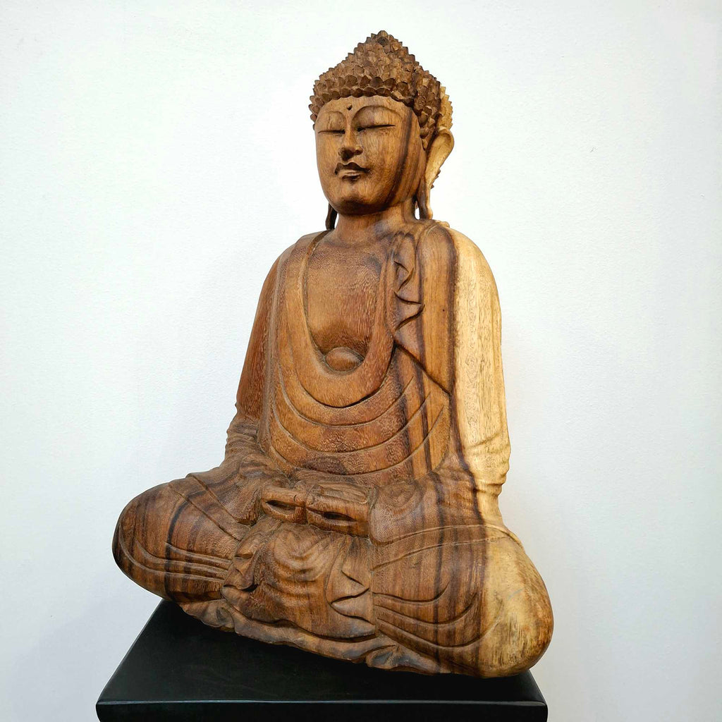 Statuetta Buddha legno suar in meditazione