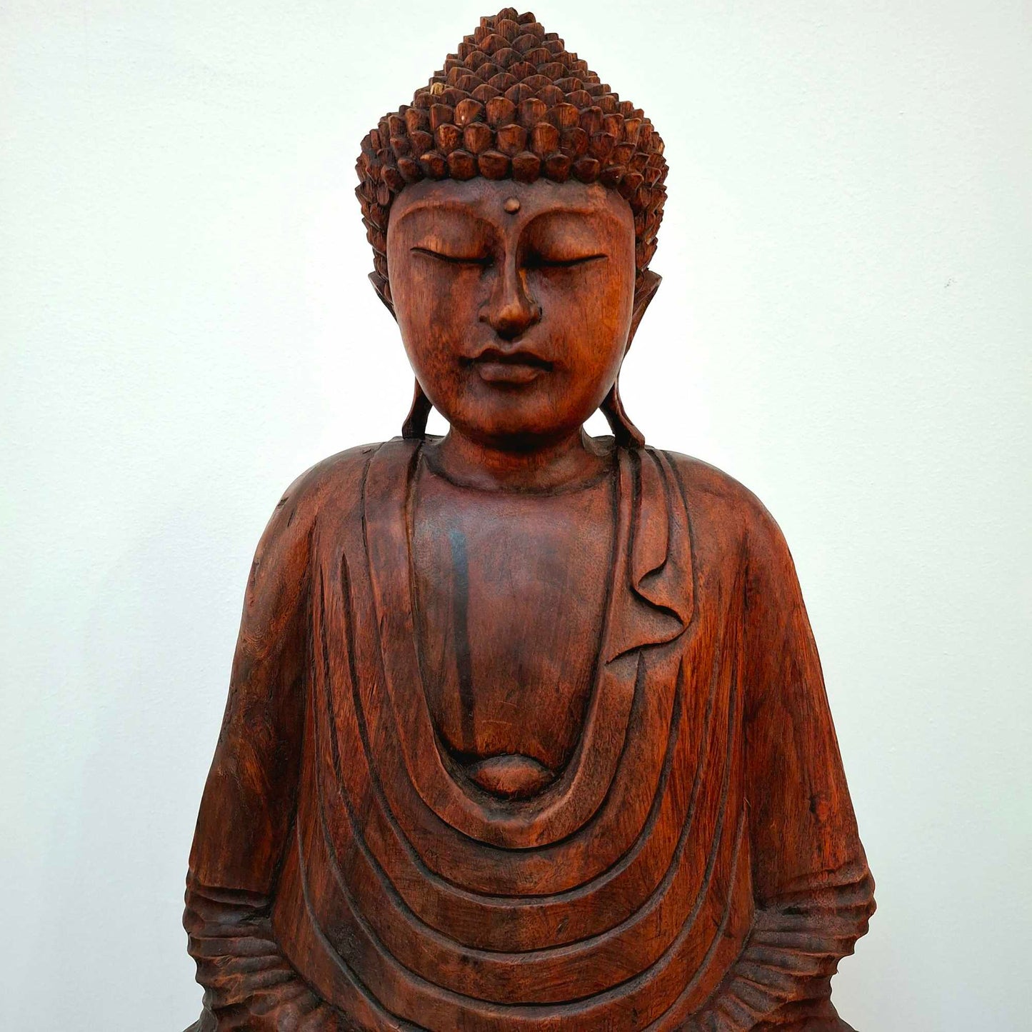 Statue de Bouddha méditation sculpture en bois suar