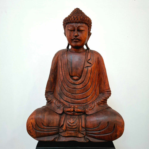 Buddha Statuetta meditazione scultura in legno
