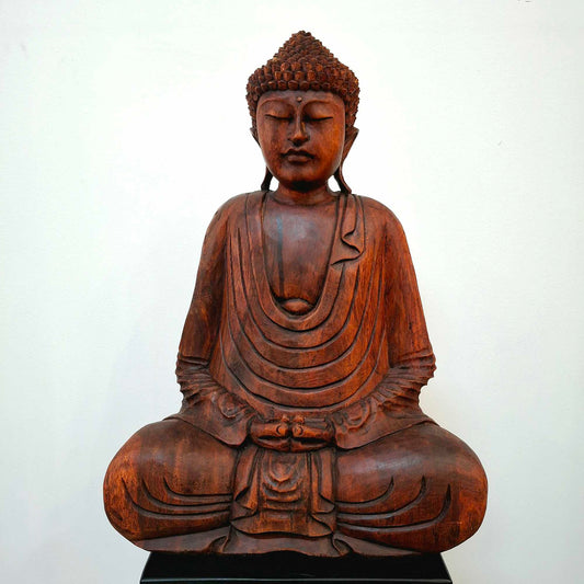 Statue de Bouddha méditation sculpture en bois suar