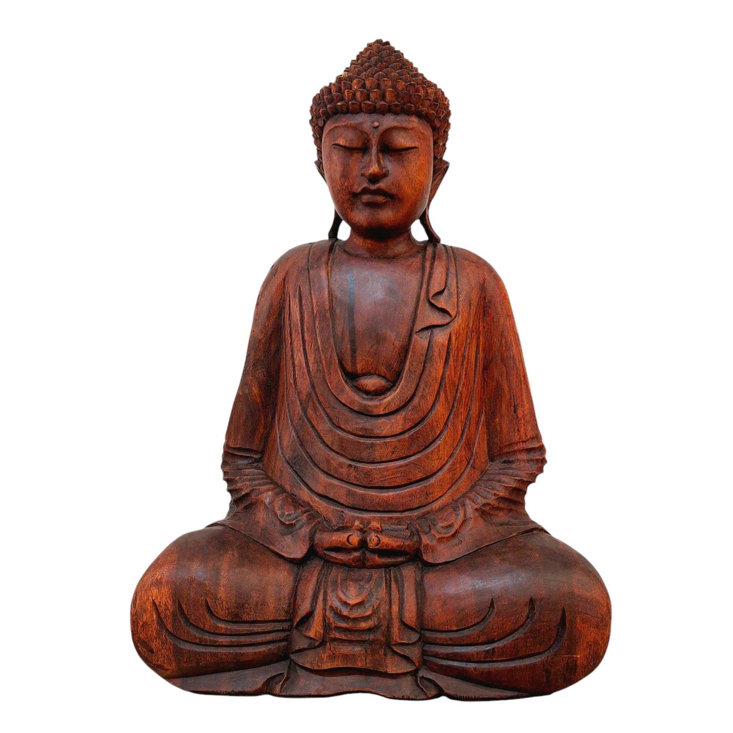 Statue de Bouddha méditation sculpture en bois suar