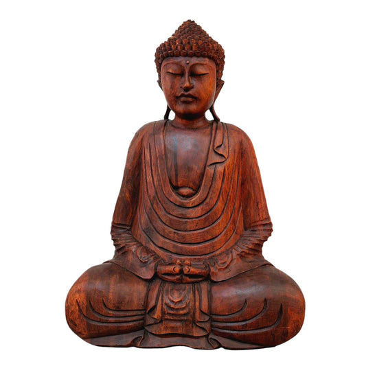 Statue de Bouddha méditation sculpture en bois suar