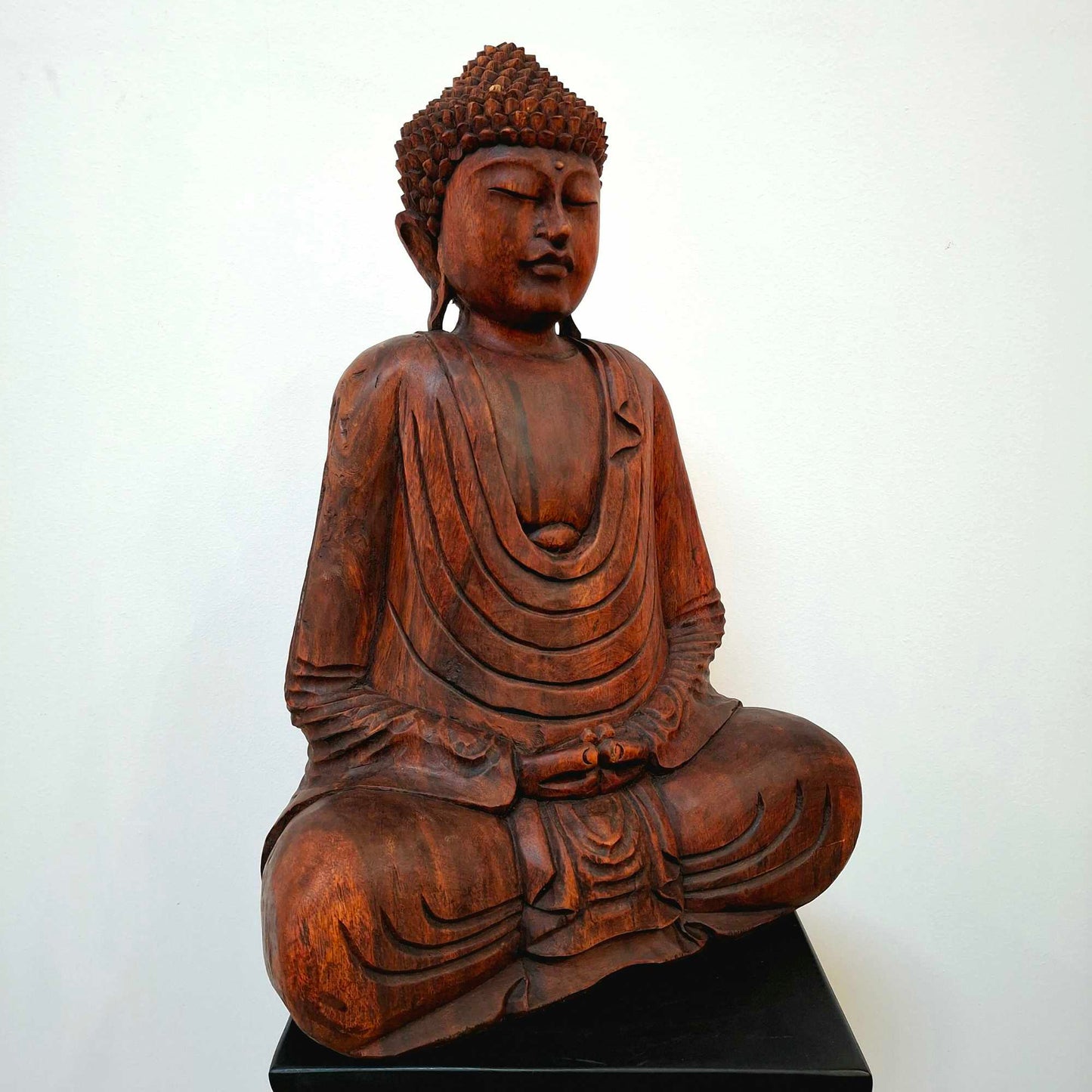 Statue de Bouddha méditation sculpture en bois suar