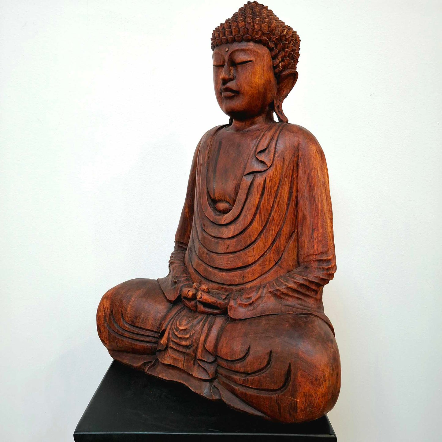 Statue de Bouddha méditation sculpture en bois suar