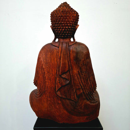 Statue de Bouddha méditation sculpture en bois suar