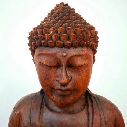 Statue de Bouddha méditation sculpture en bois suar