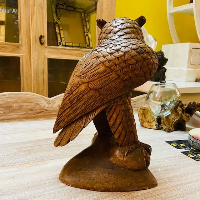 Gufo in legno statuetta civetta scultura etnica
