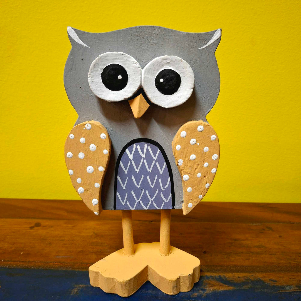 Eulen-Statuen-Set aus Holz, dekoratives Wohnaccessoire