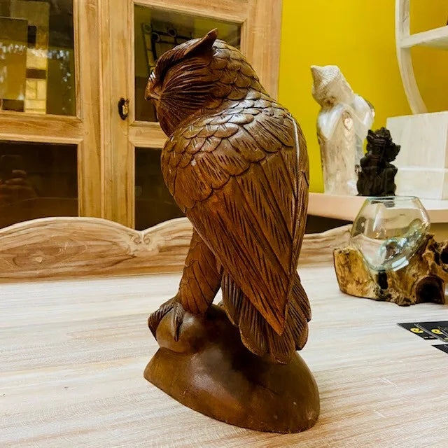 Gufo in legno statuetta civetta scultura etnica